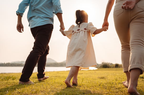 Family with child outside